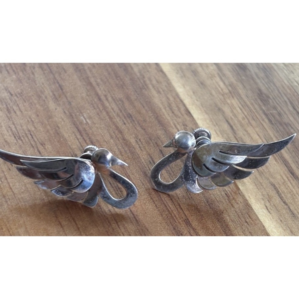 Vintage Sterling Silver Swan Screw Back Earrings